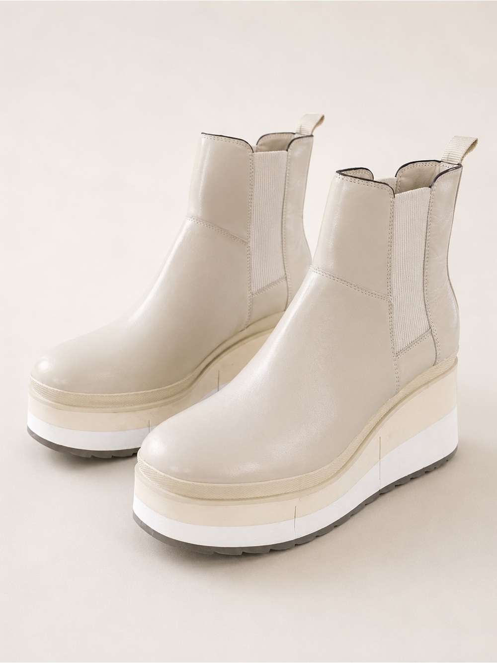 Naked Feet Guild Leather Platform Chelsea Chunky Boots Womens 10 Khaki Beige